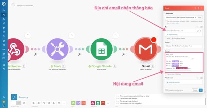 Thiết lập nội dung email